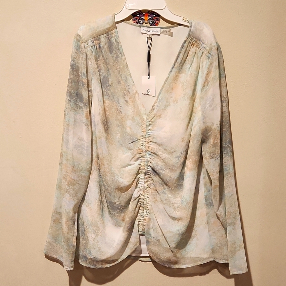 ❤️ NWT! CALVIN KLEIN RUCHED FLOWY BLOUSE / TOP, MEDIUM